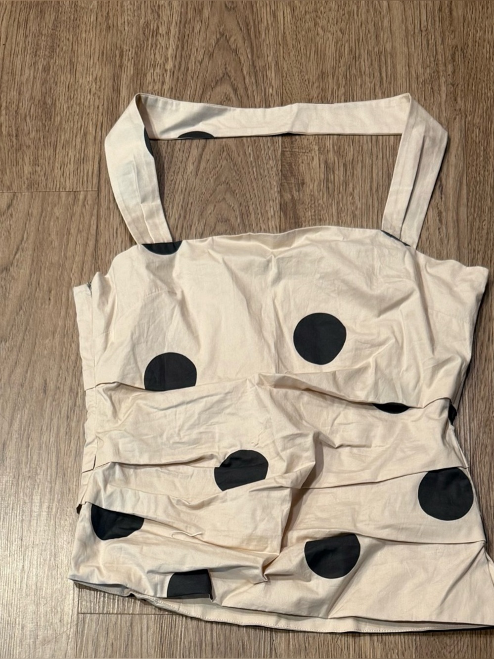 Nuaje Nuaje Beige Halter Polka Dot Top with Black Dots size S - Picture 3 of 5